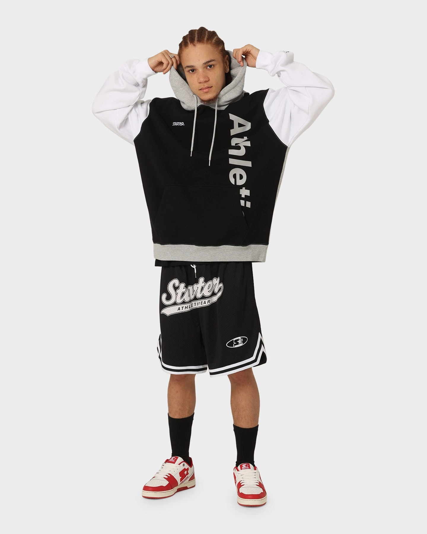 Versatile Layering Piece police officers Starter Athletic Panel Hoodie Black/White