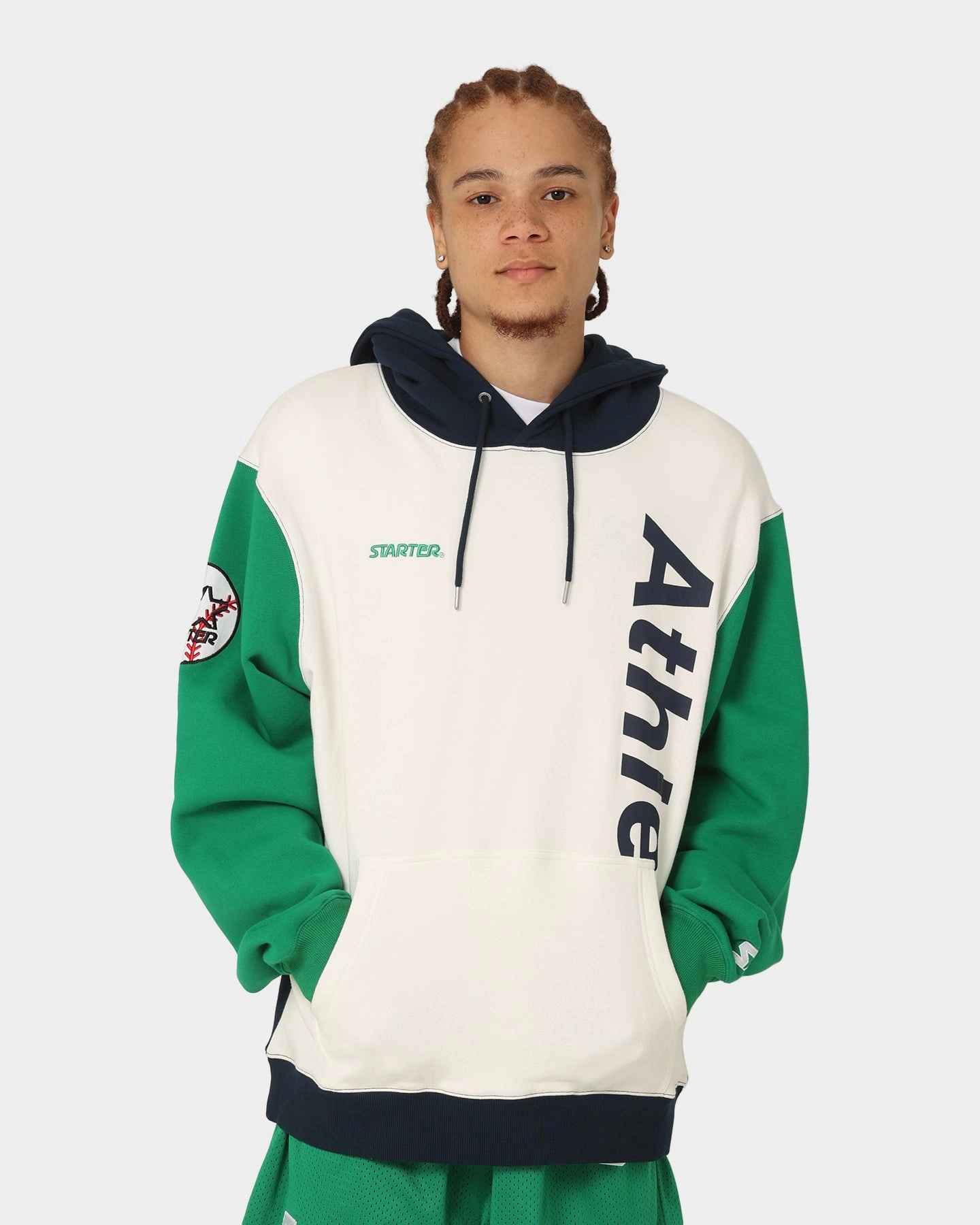 Starter Athletic Panel Hoodie Navy/Green Packable design