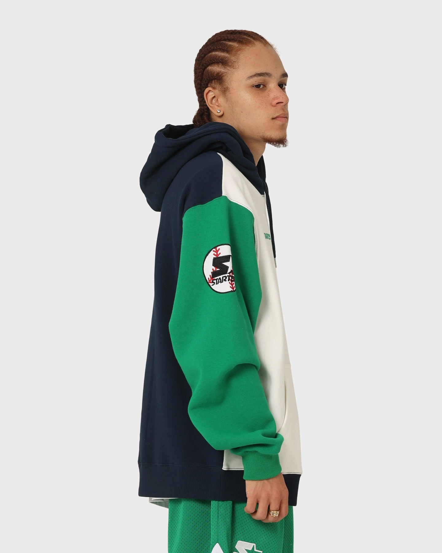 suitable for photography Adjustable Waist Tabs Starter Athletic Panel Hoodie Navy/Green