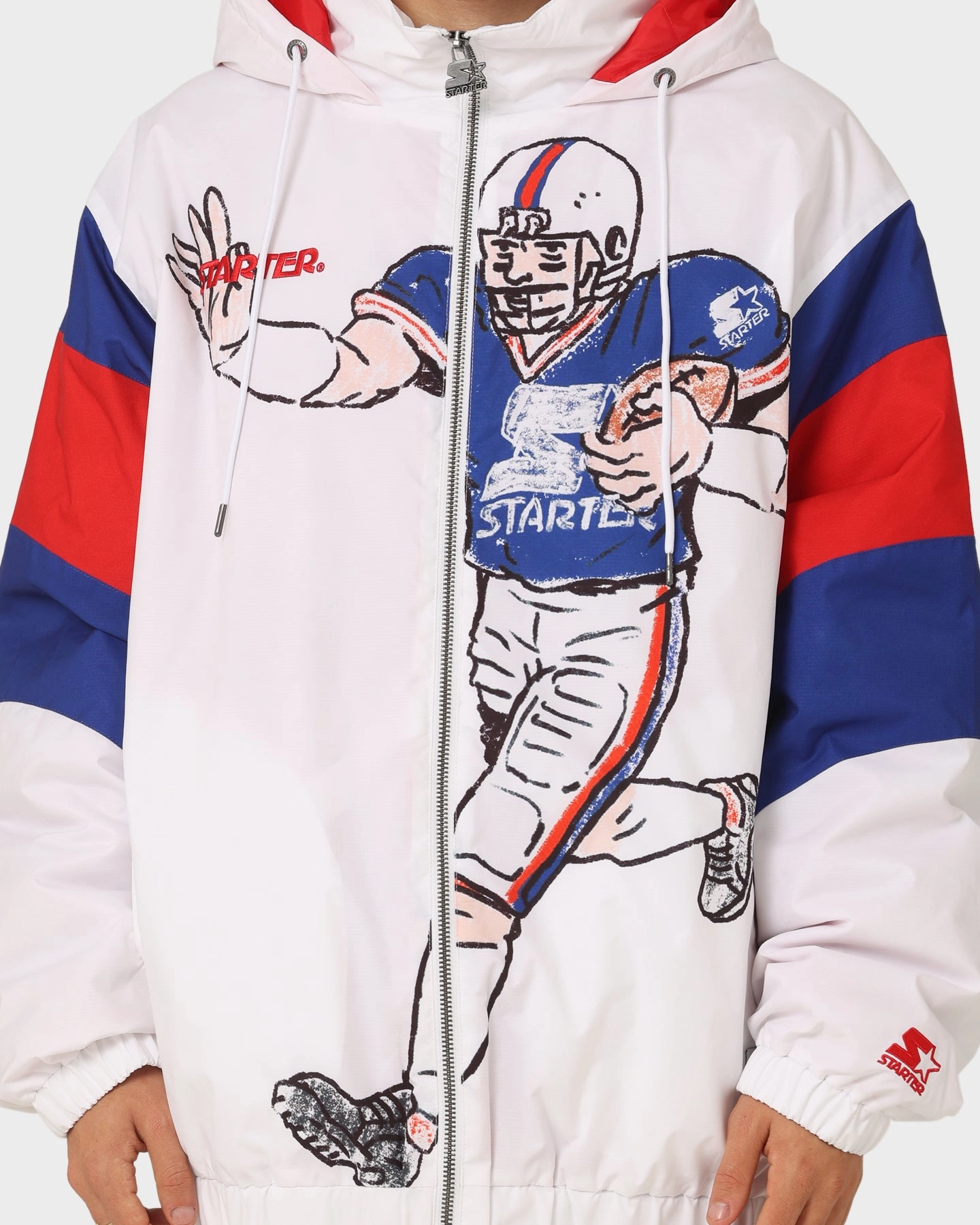 Starter Big Football Jacket White Weatherproof Shell Bandana