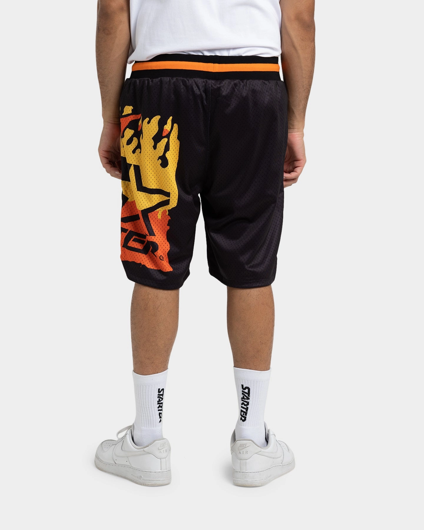 Non Restrictive Movement Lounge Fit Starter Hot Fire Basketball Shorts Black