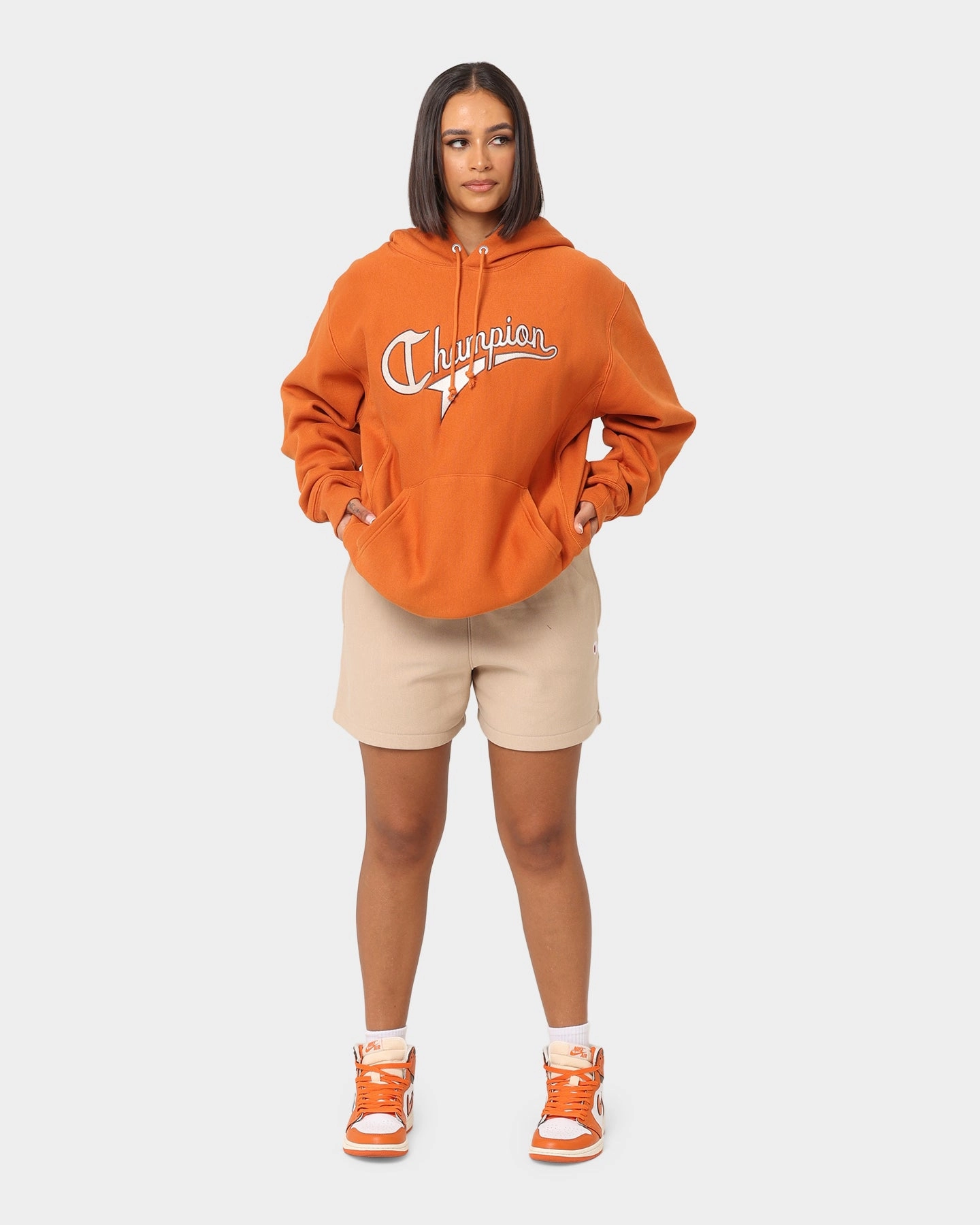 Champion Reverse Weave Cursive Logo Hoodie Cinnamon Haze snag resistant