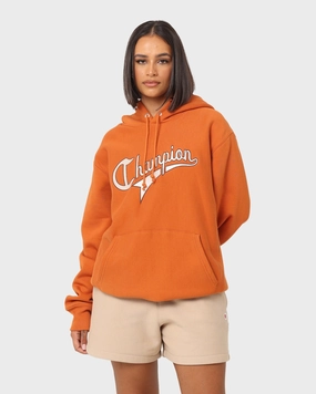 Champion Reverse Weave Cursive Logo Hoodie Cinnamon Haze back - to - school Relaxed Motion