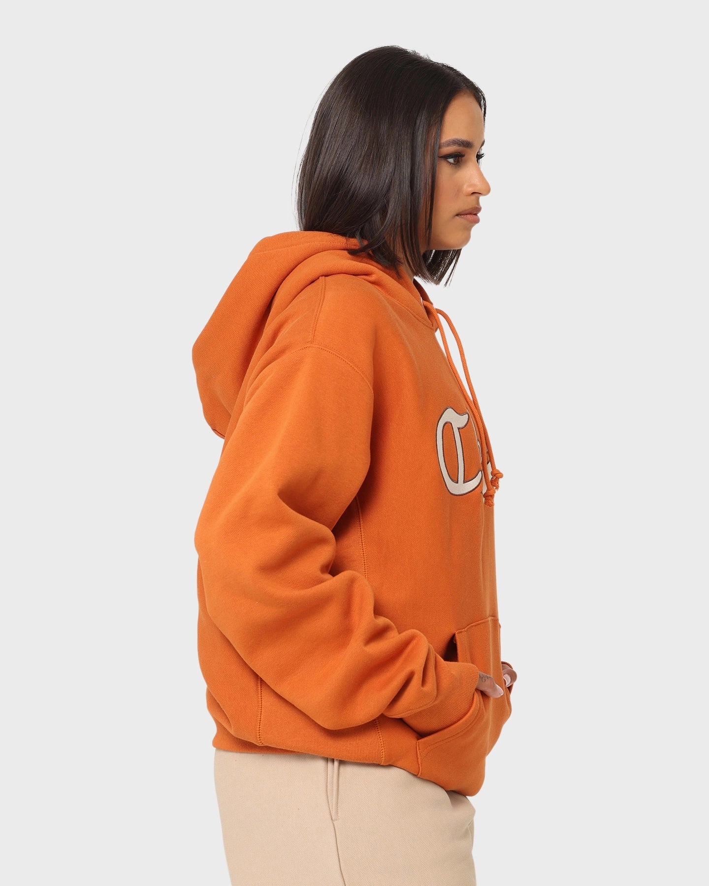 Champion Reverse Weave Cursive Logo Hoodie Cinnamon Haze vacation