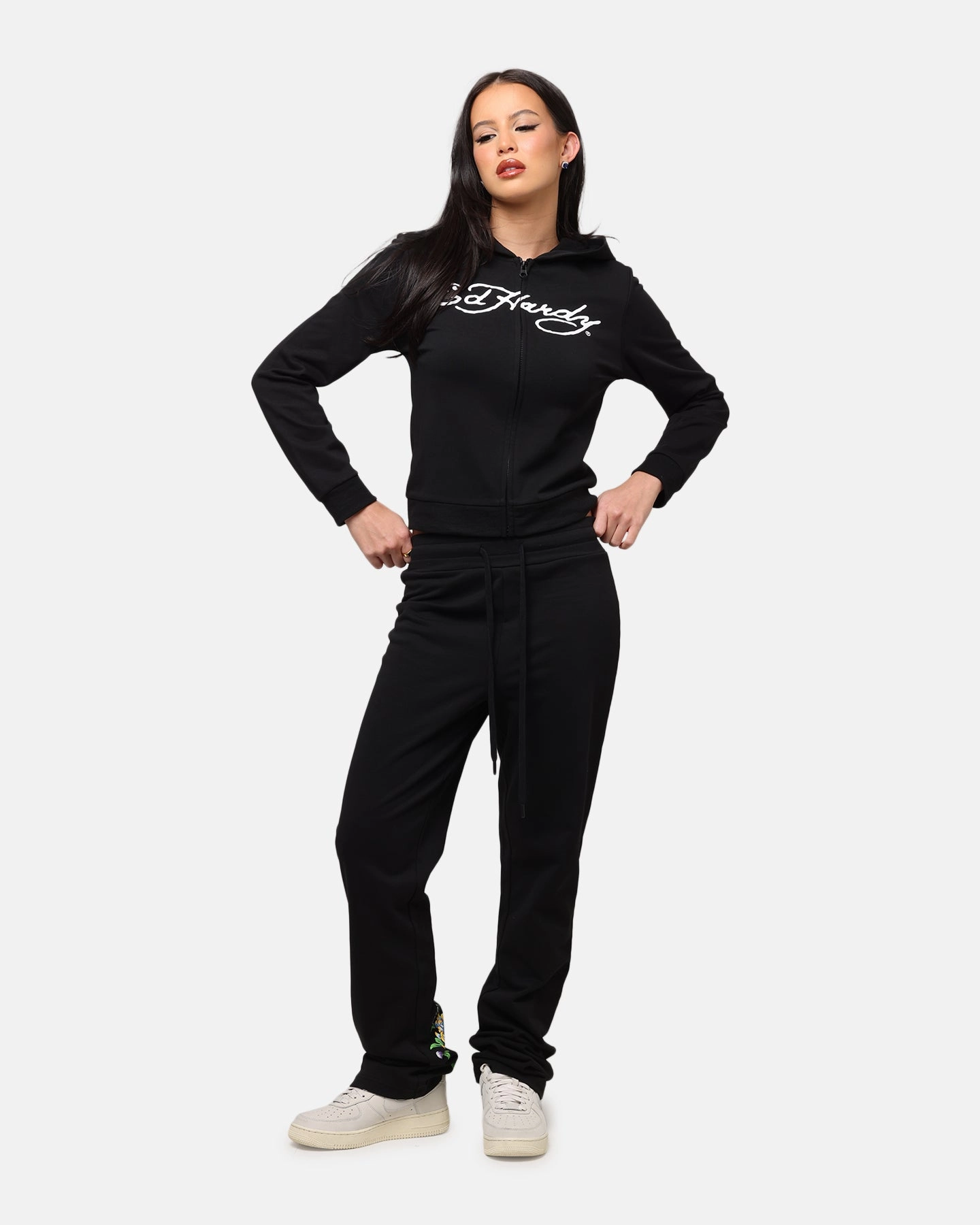 Ed Hardy Women's Flora Trackpants Black HighDensityWeave Comfy Vibes