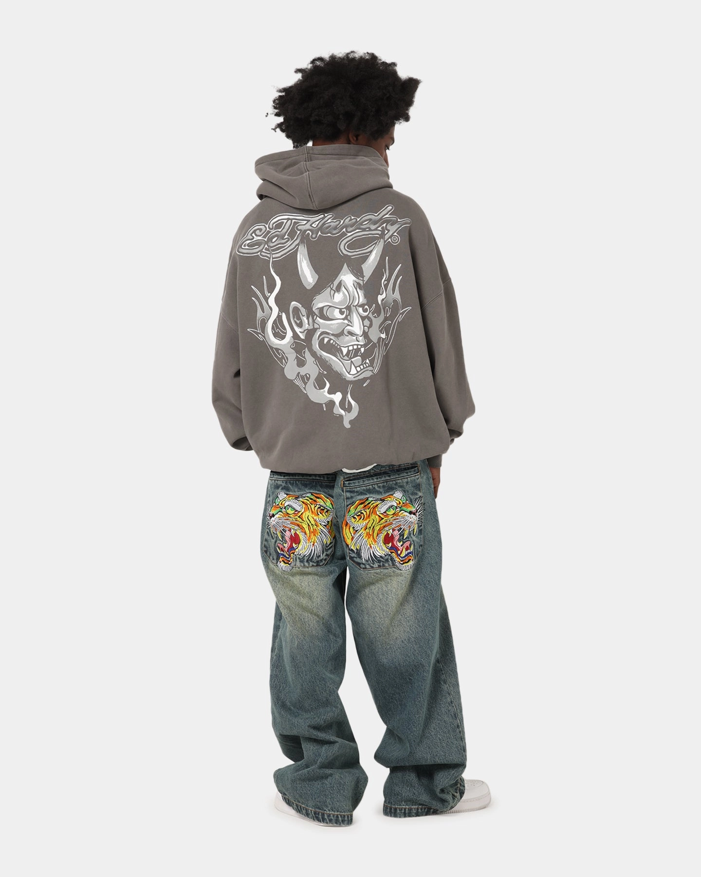 desert scene Ed Hardy Double Horns Hoodie Washed Charcoal