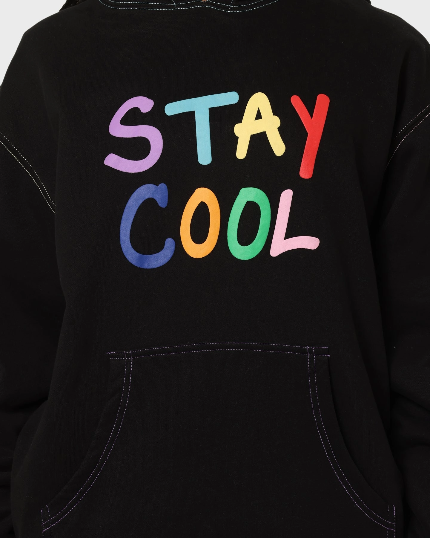 High Neck Quick Zip STAYCOOLNYC Puff Paint Hoodie Black
