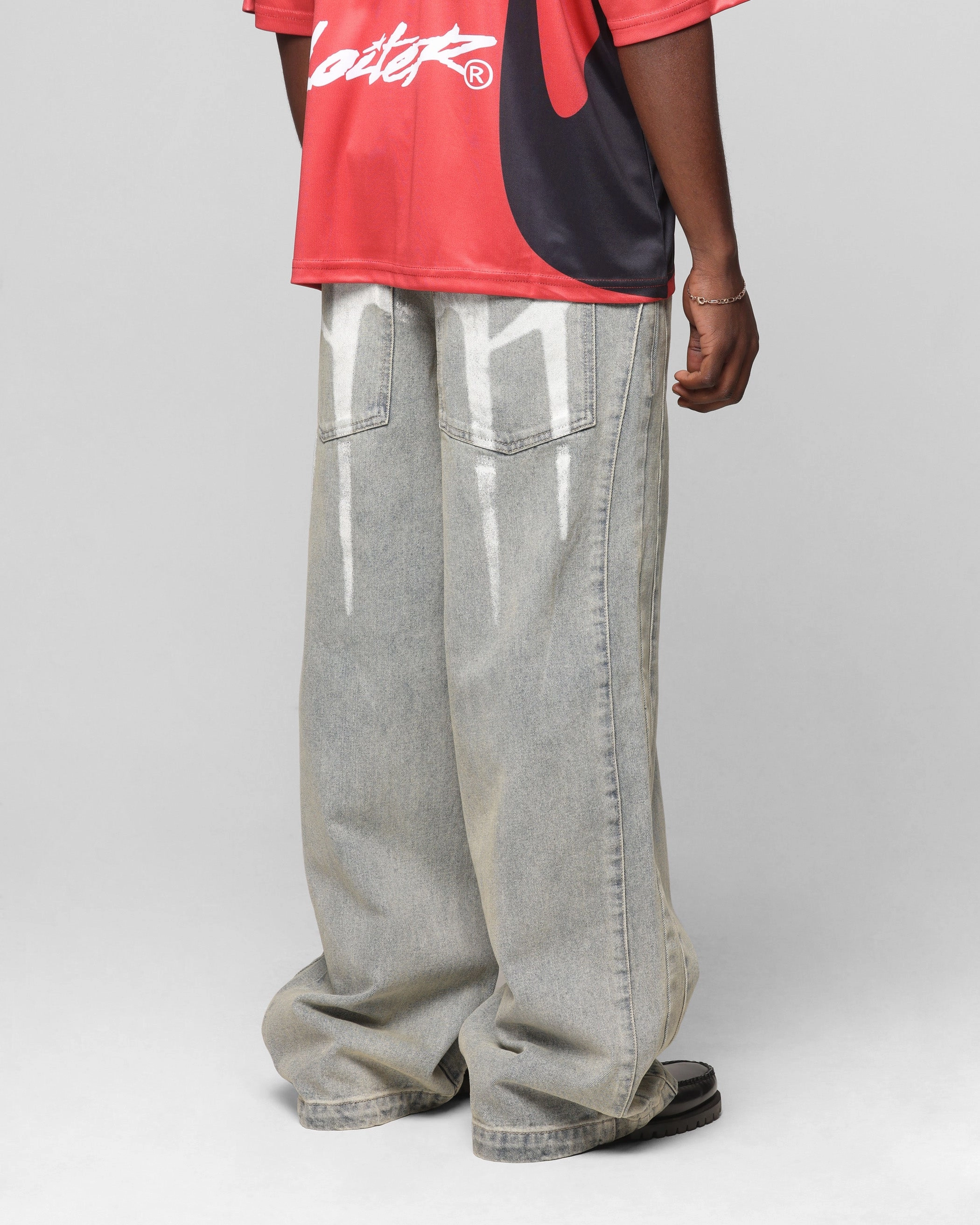 Street Style Loiter Star Walker Wide Leg Jean Washed Blue