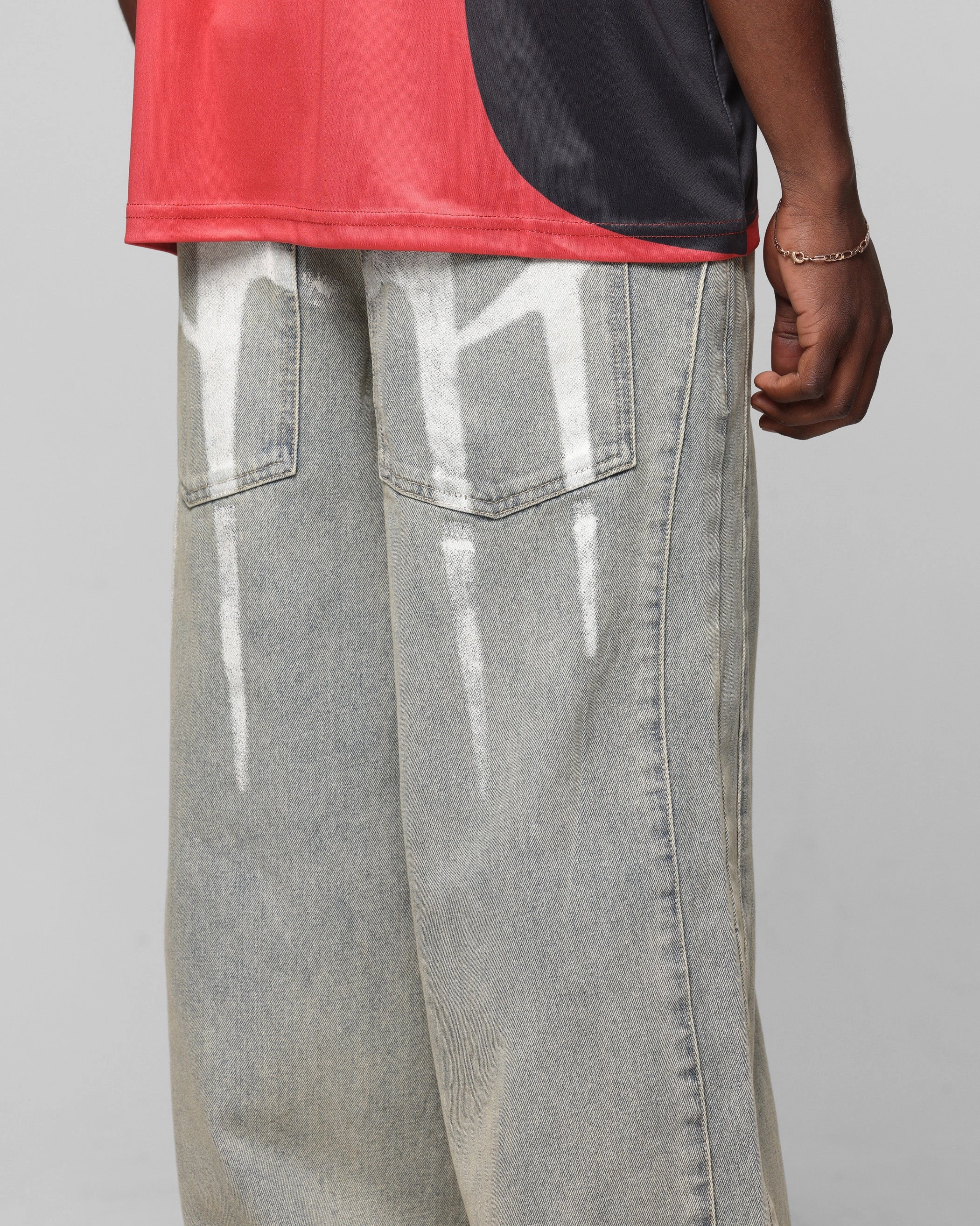 Friction Free Inner Lining Eco Friendly Night Out Loiter Star Walker Wide Leg Jean Washed Blue
