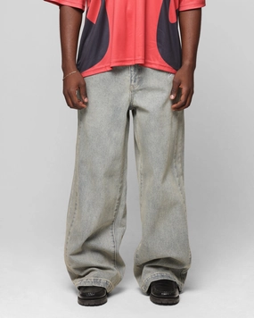 Functional Style Loiter Star Walker Wide Leg Jean Washed Blue