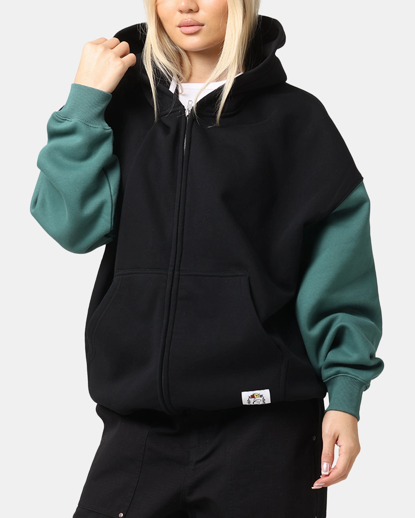 Carre Floral Full Zip Hoodie Black/Green suitable for video shooting