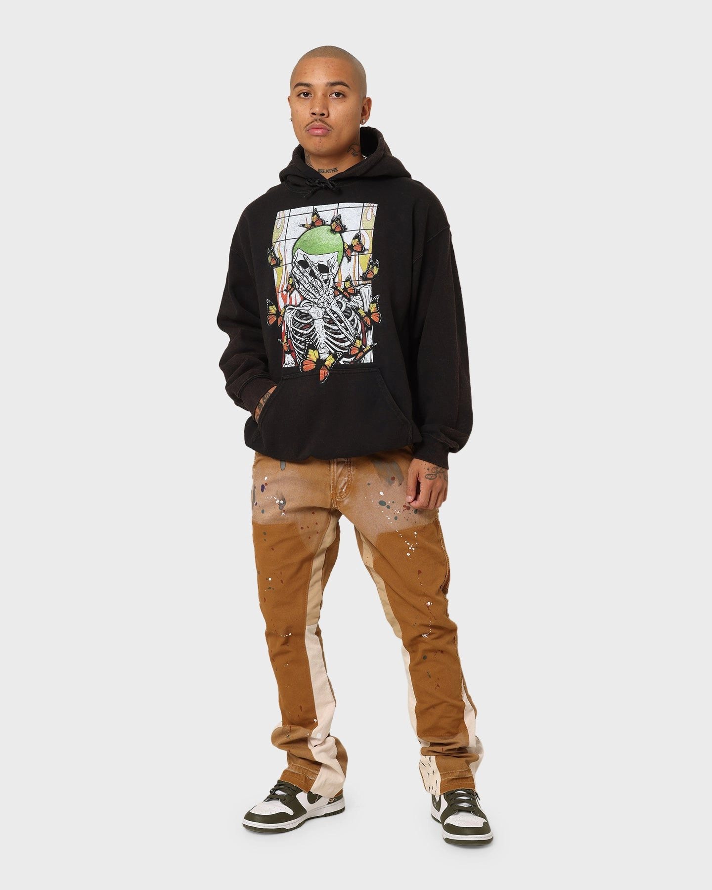 Goat Crew Green Skeleton Hoodie Black Wash Wind Lock