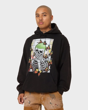 Dual Zip Functionality Short-sleeved Goat Crew Green Skeleton Hoodie Black Wash