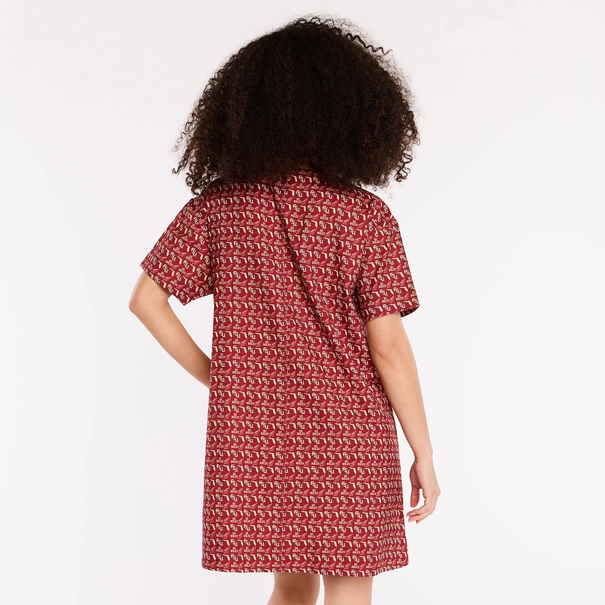 Slim-fit Perfect Layer Stewart Simmons Women's Stacked FSU/Arrowhead Sublimated Pattern A-line Dress - Garnet