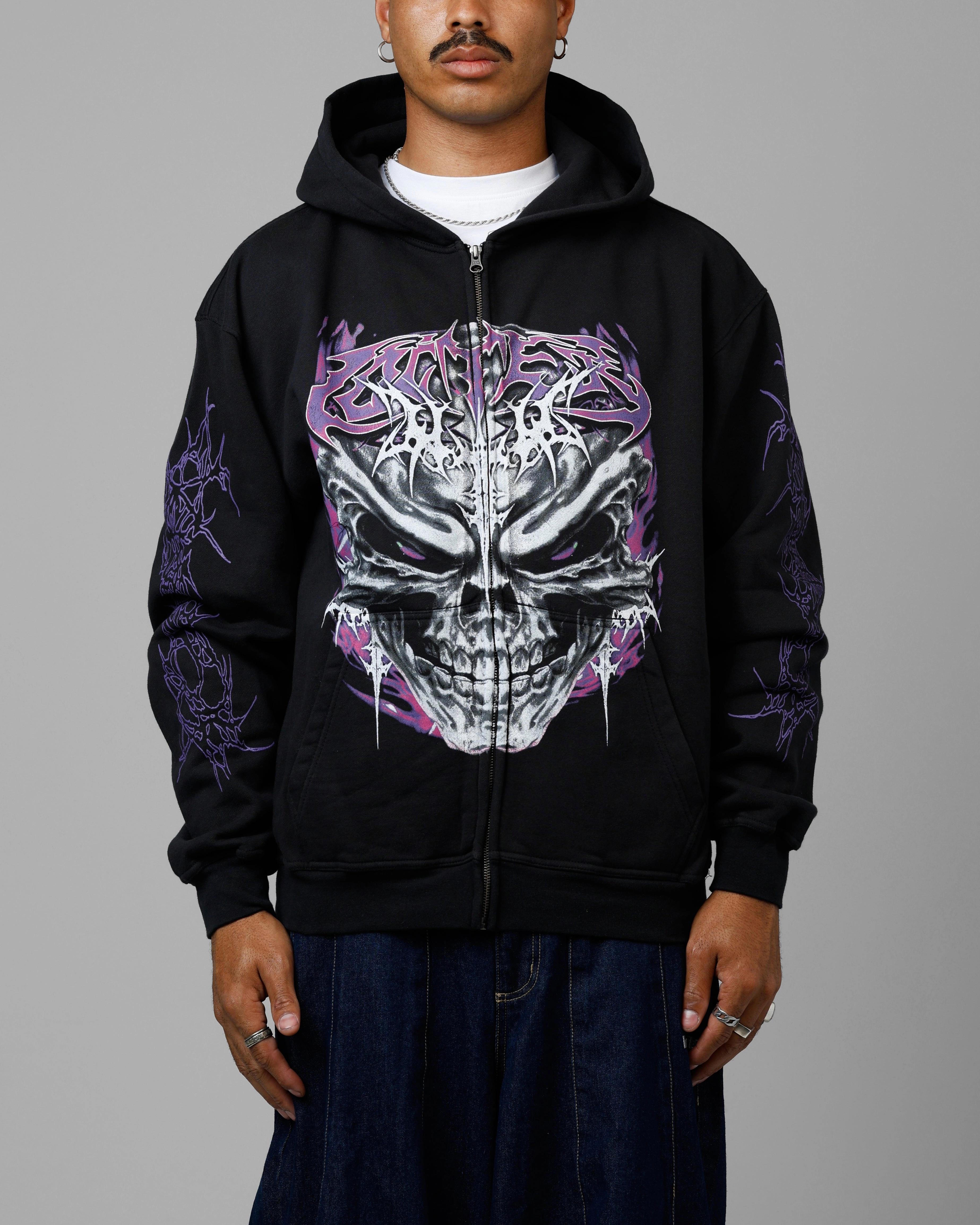 fishermen Loiter Tribal Skull Zip Up Hoodie Black