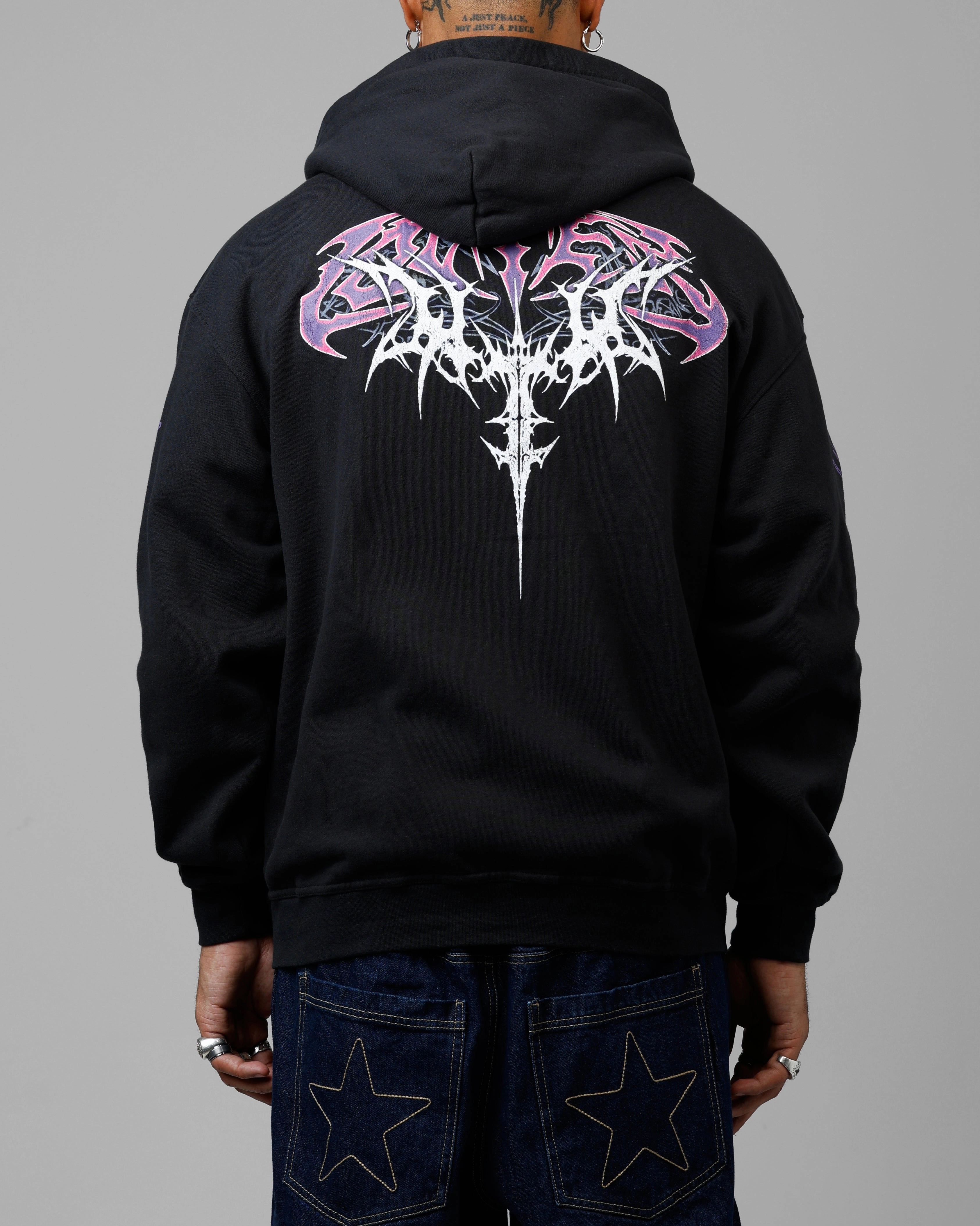 Loiter Tribal Skull Zip Up Hoodie Black Practical Jacket