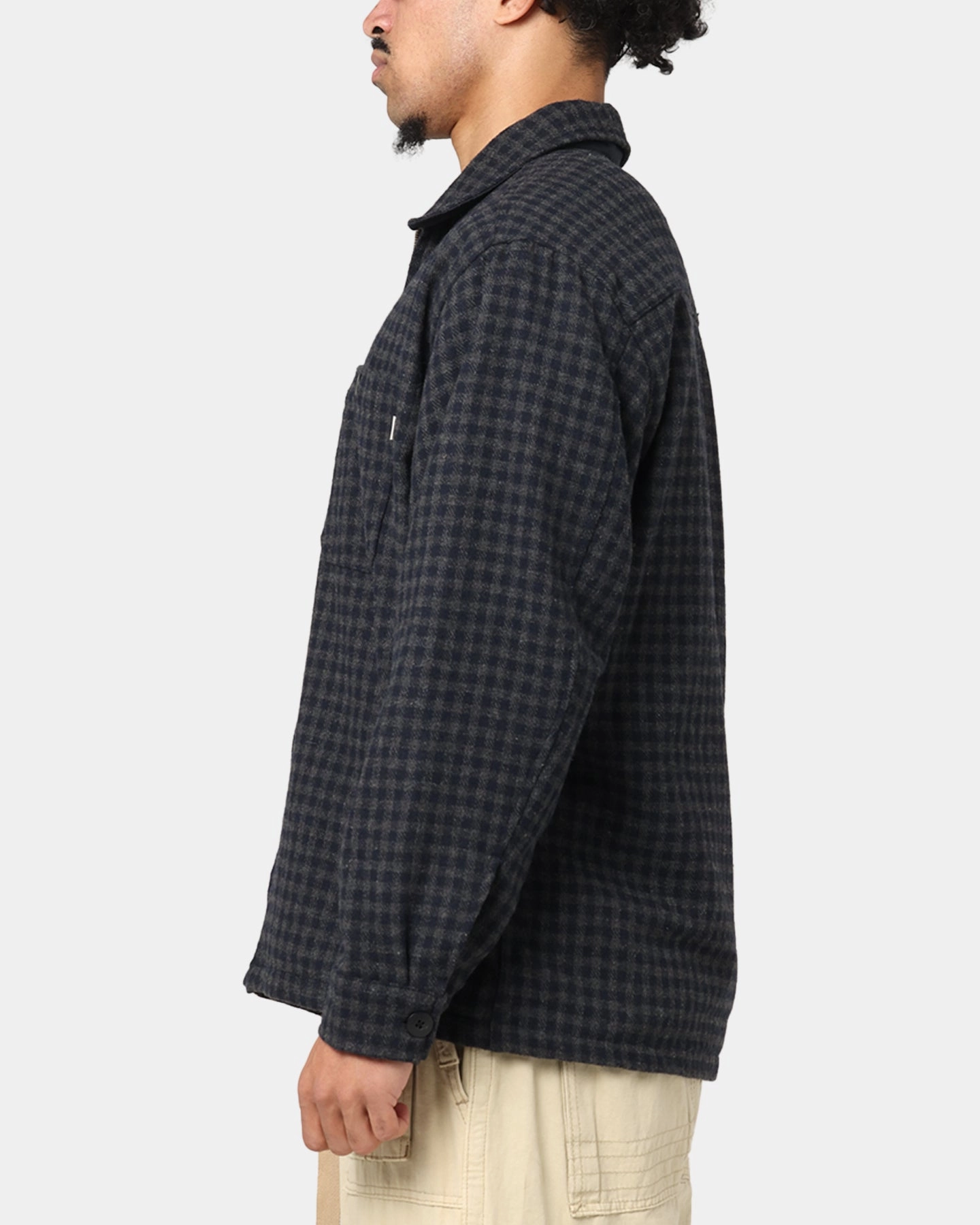 S Double Plaid Zip Through Long Sleeve Shirt Brown System