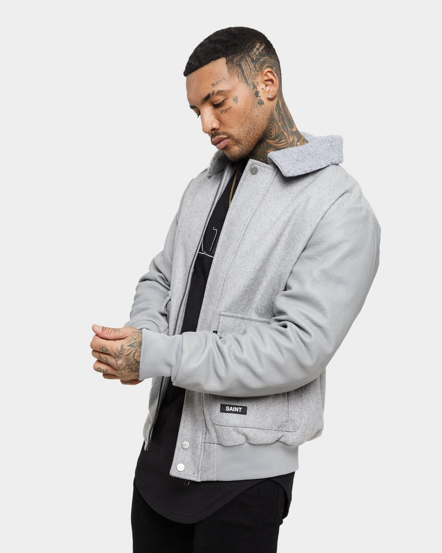 HighCollar Design Saint Morta Maverick Sherpa Leather Jacket Light Grey