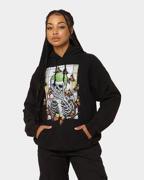 Goat Crew Green Skeleton Hoodie Black Wash High Neck