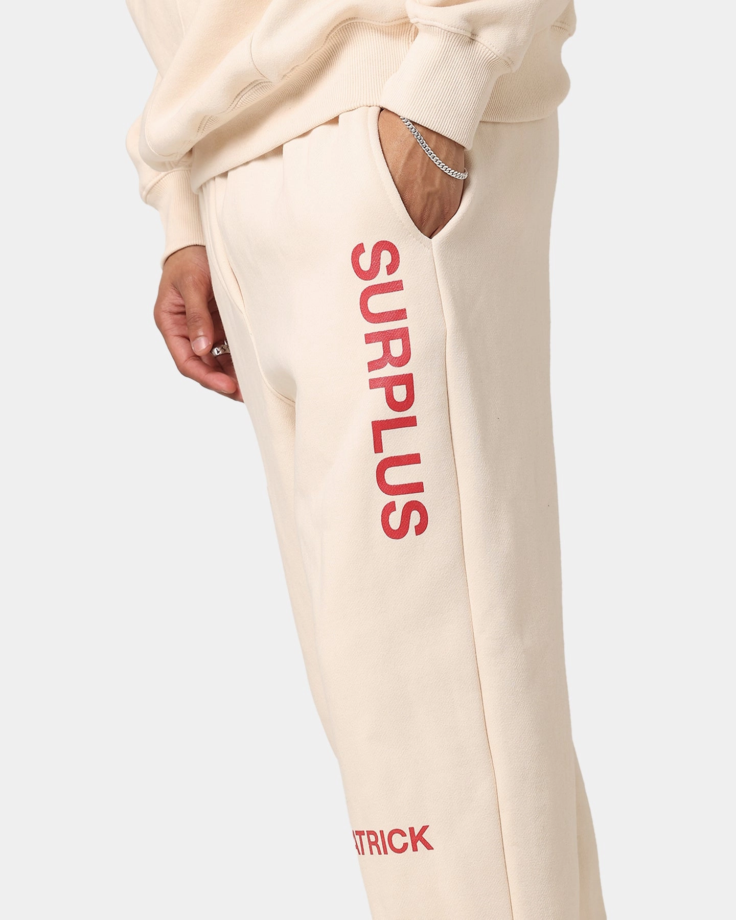 Daniel Patrick Surplus Logo Sweatpants Cream/Maroon Fashionable Fit Soft and Cozy