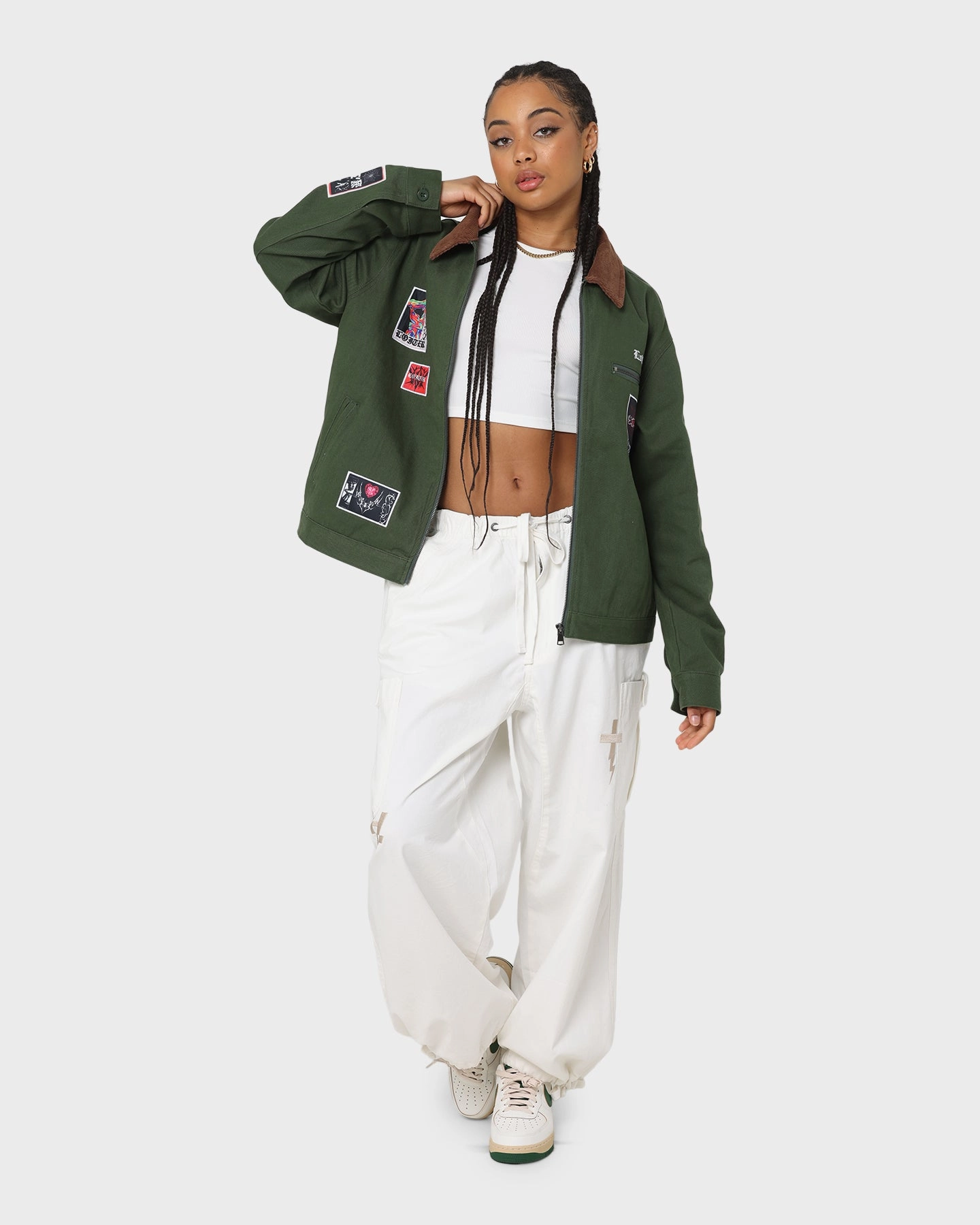 Loiter Patchwork Jacket Green Travel Comfort Mouthwash