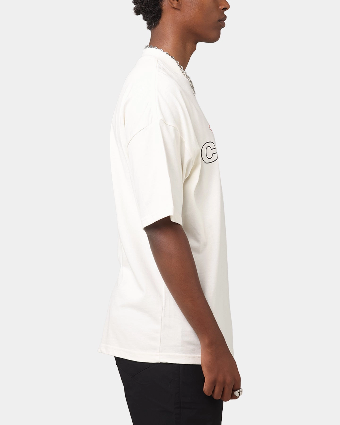 Fashion and Comfort Carre Rosebud Mock Neck T-Shirt Off White