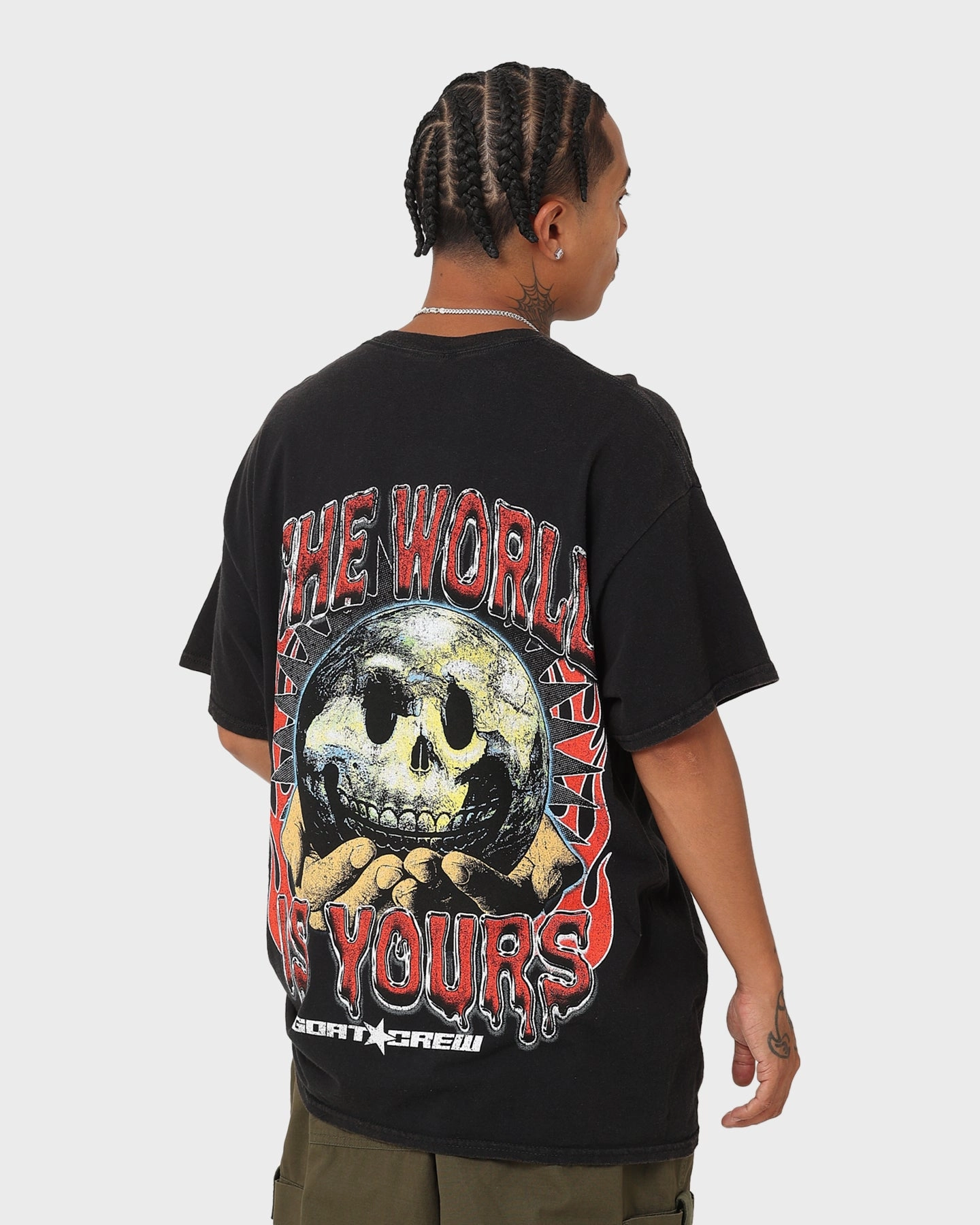 Temperature Regulating Goat Crew The World Is Yours Vintage T-Shirt Black Wash