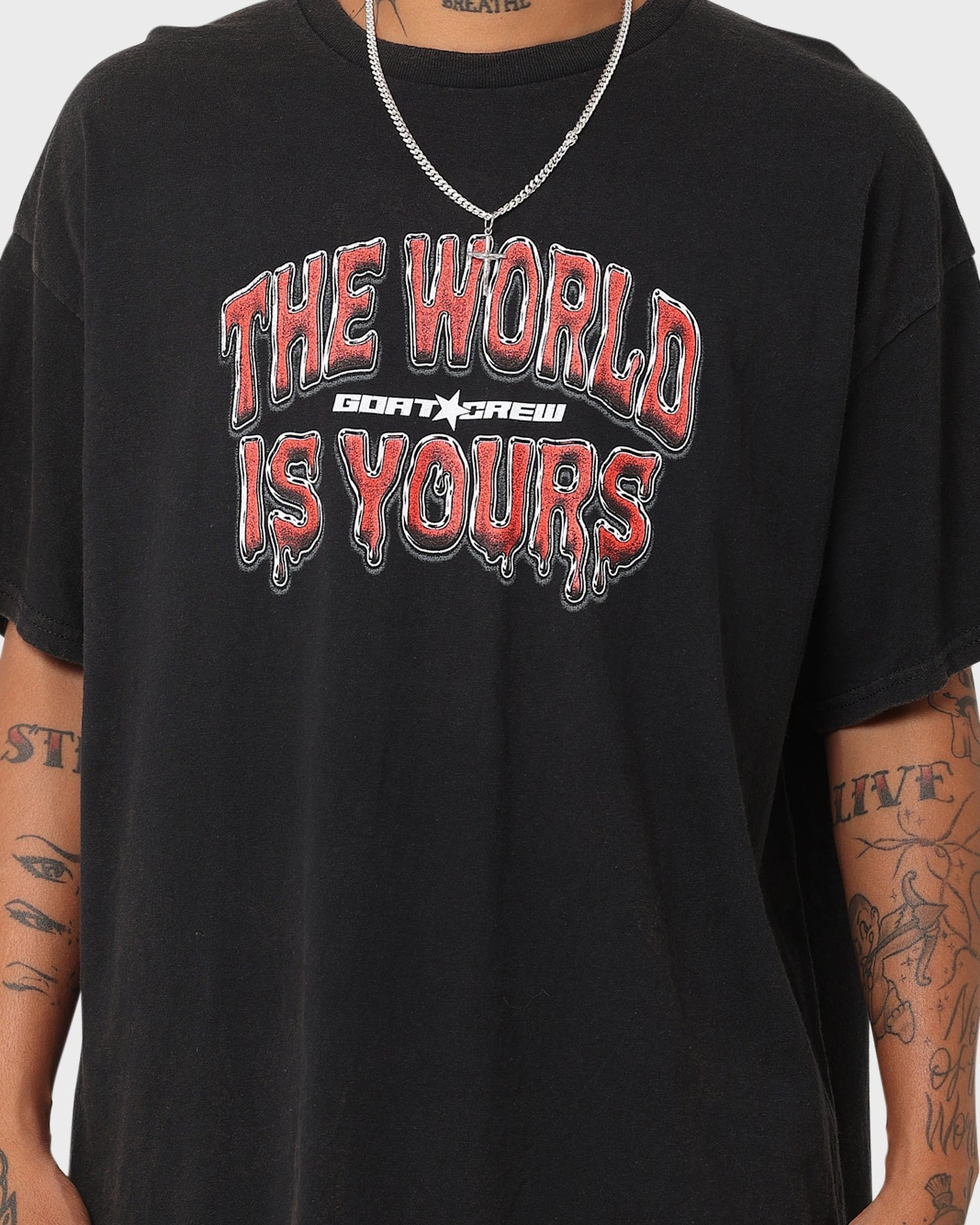 Goat Crew The World Is Yours Vintage T-Shirt Black Wash Comfy Top