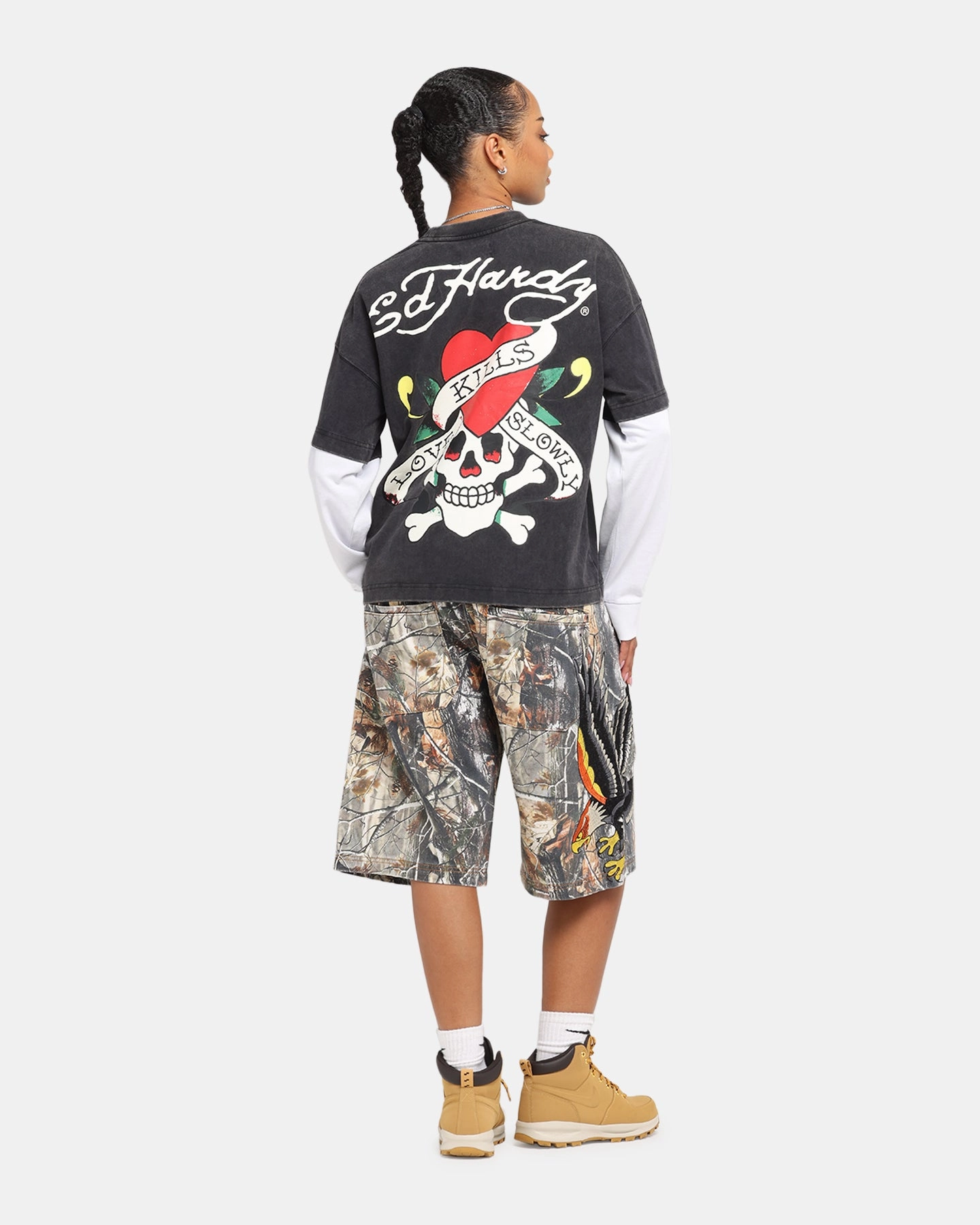 Sporty Comfort Easy Care Ed Hardy Love Kills Layered Long Sleeve T-Shirt Black
