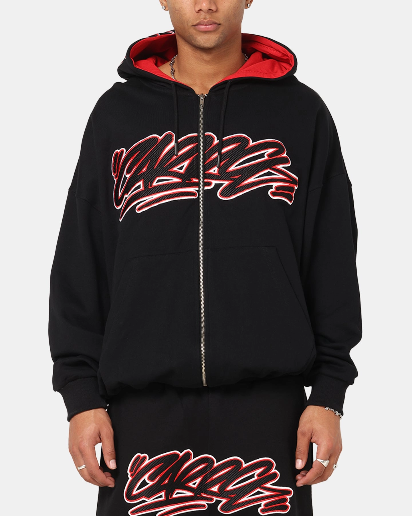 Stretch Panels Strategic Carre Terrace Zip Hoodie Black