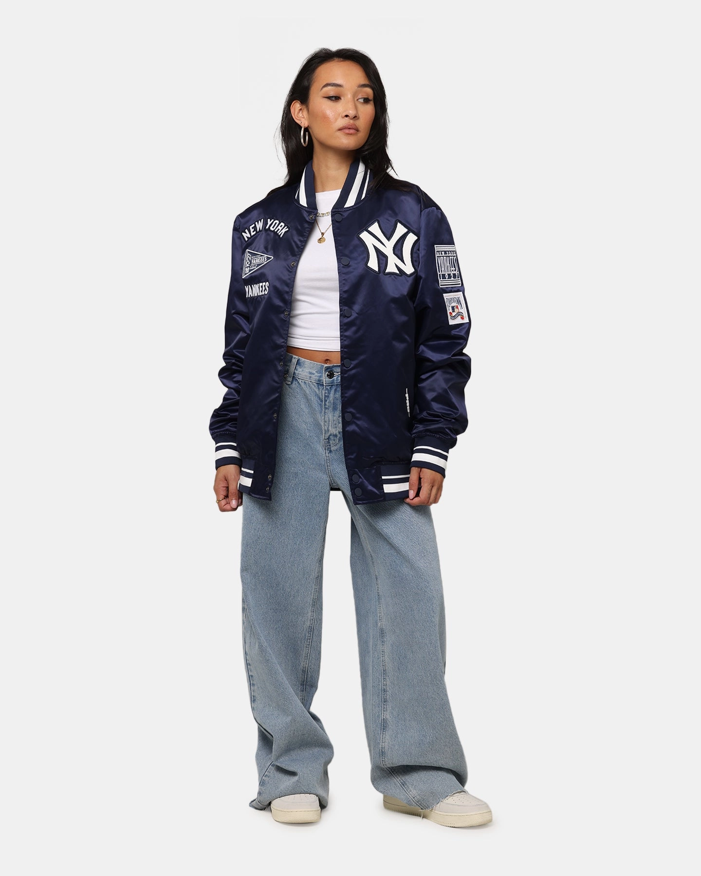 Foldable Collar Design Sleek Outerwear Pro Standard New York Yankees Classic Satin Jacket Midnight Navy