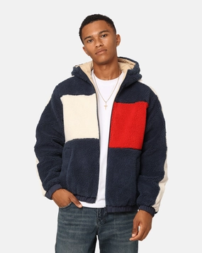 Multi Pocket Tommy Jeans TJM Reversible Sherpa Jacket Twilight Navy/Multi-Coloured