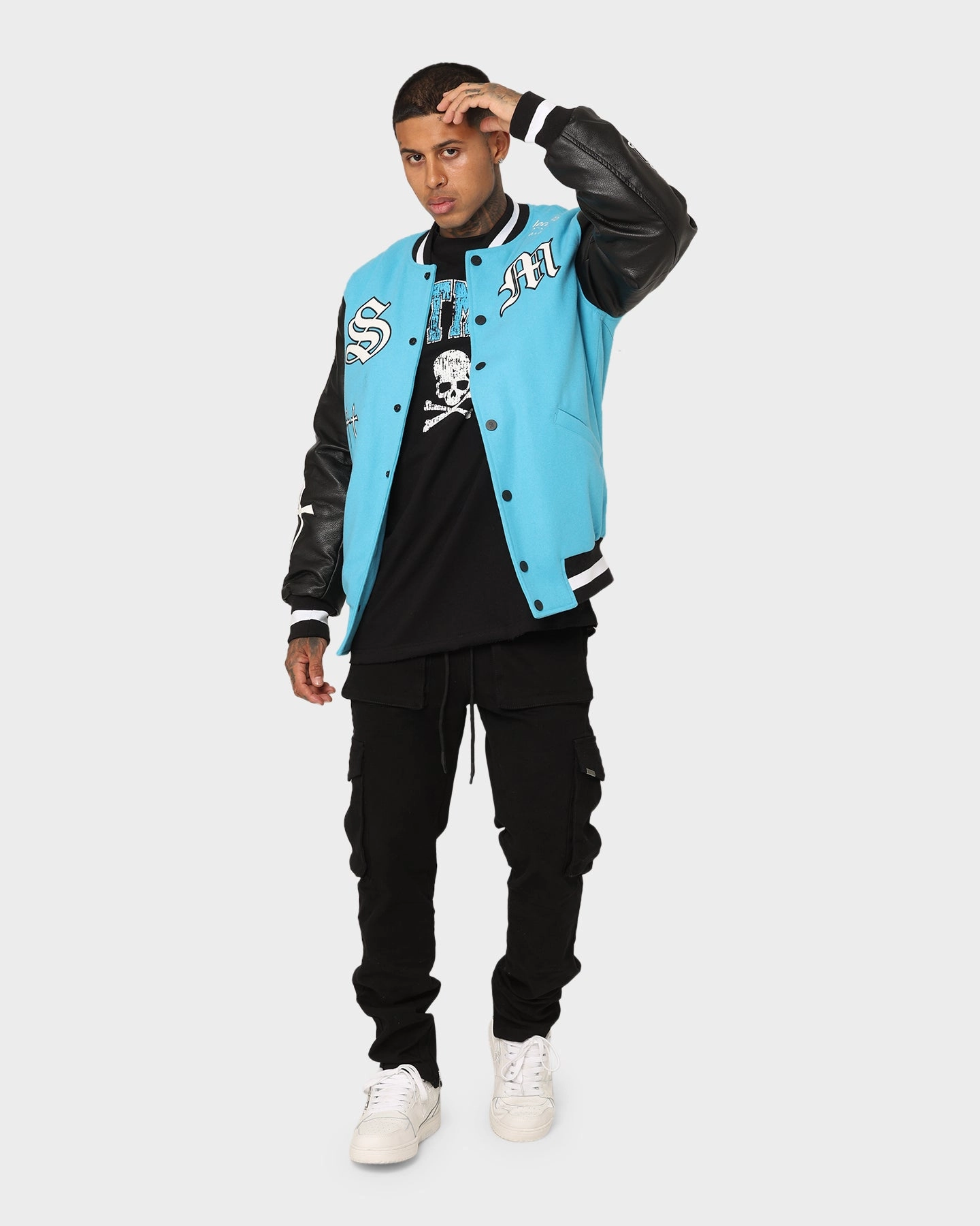 Outdoor Layer Flexible Seams Saint Morta Graveyard Varsity Jacket Cyan