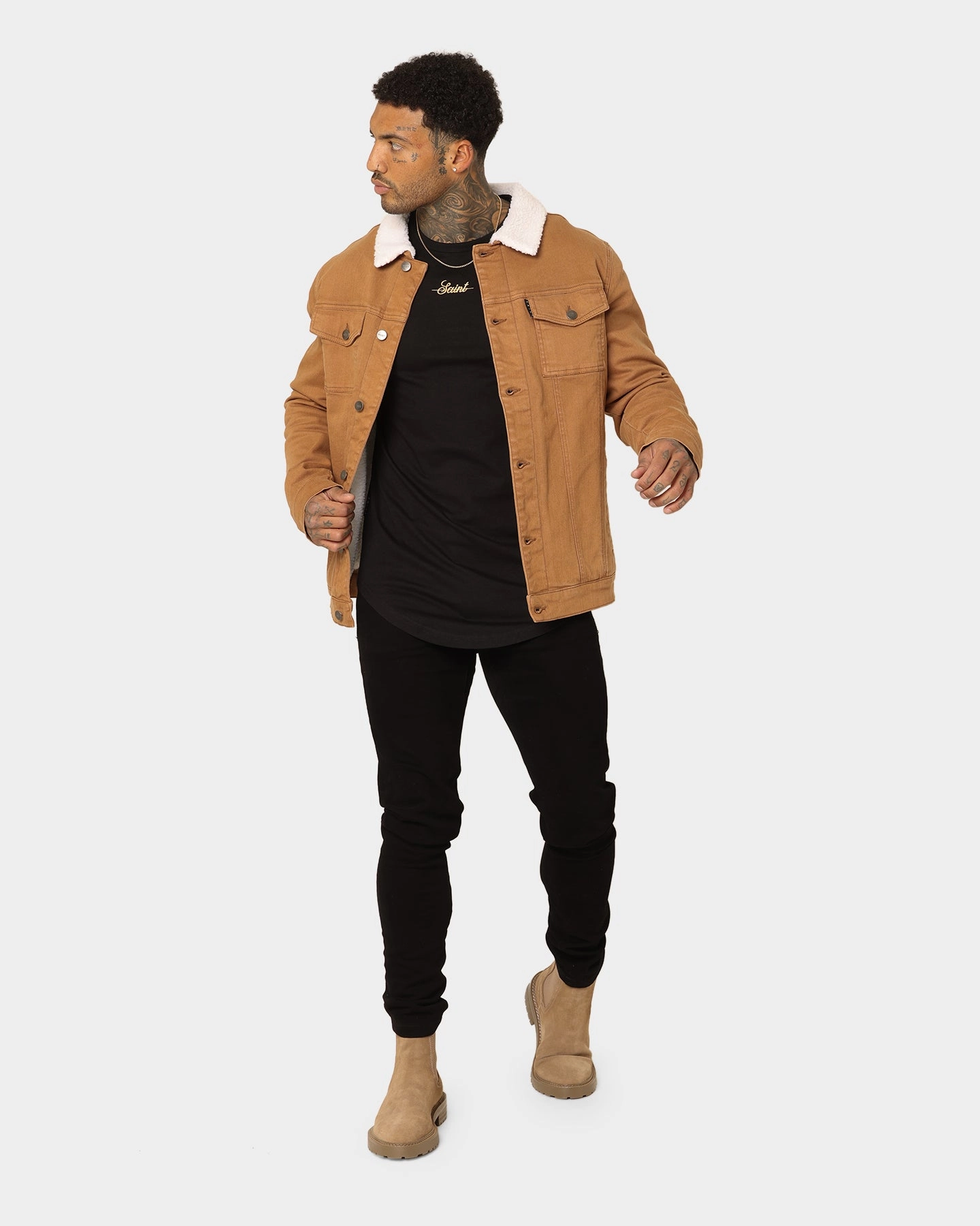 Anti Pilling Saint Morta Sherpa Denim Jacket Tan/Cream