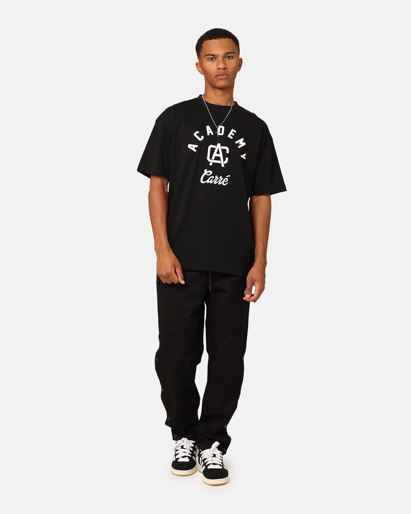 Stone Wash Process Sporty Comfort Wear Carre CA Stamp T-Shirt Black