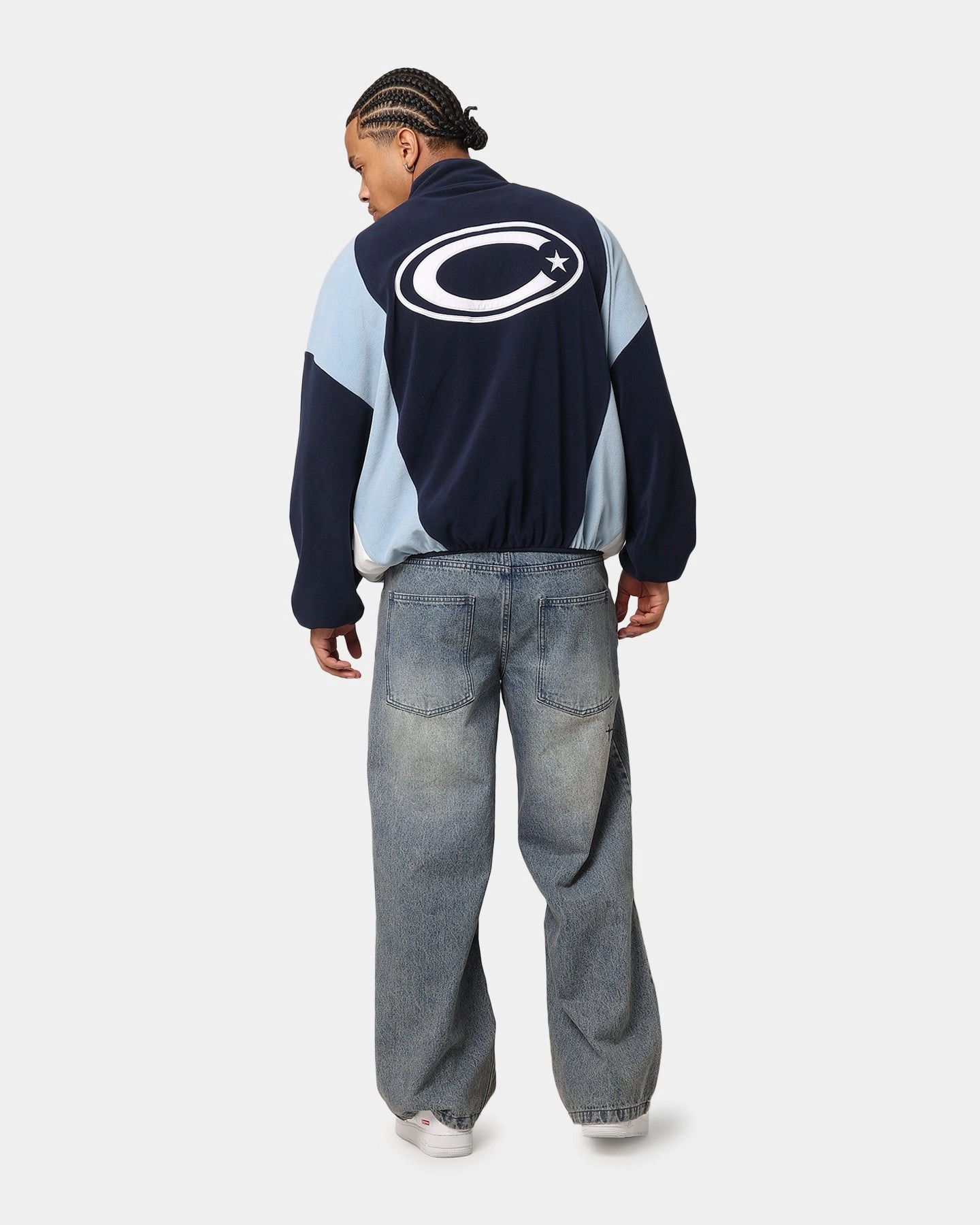 High Quality Stain Resistant Carre C-Star Polarfleece Quarter Zip Crewneck Light Blue/Mul