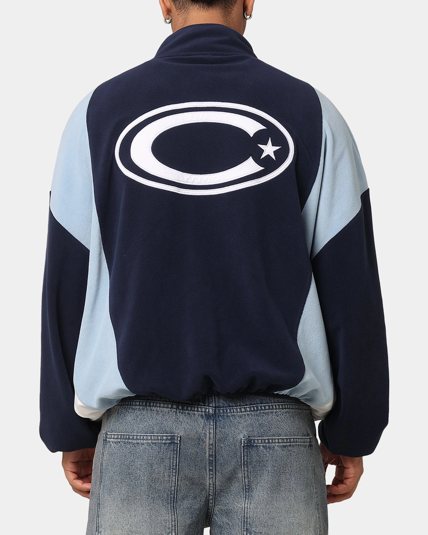 men WrinkleResistant Carre C-Star Polarfleece Quarter Zip Crewneck Light Blue/Mul