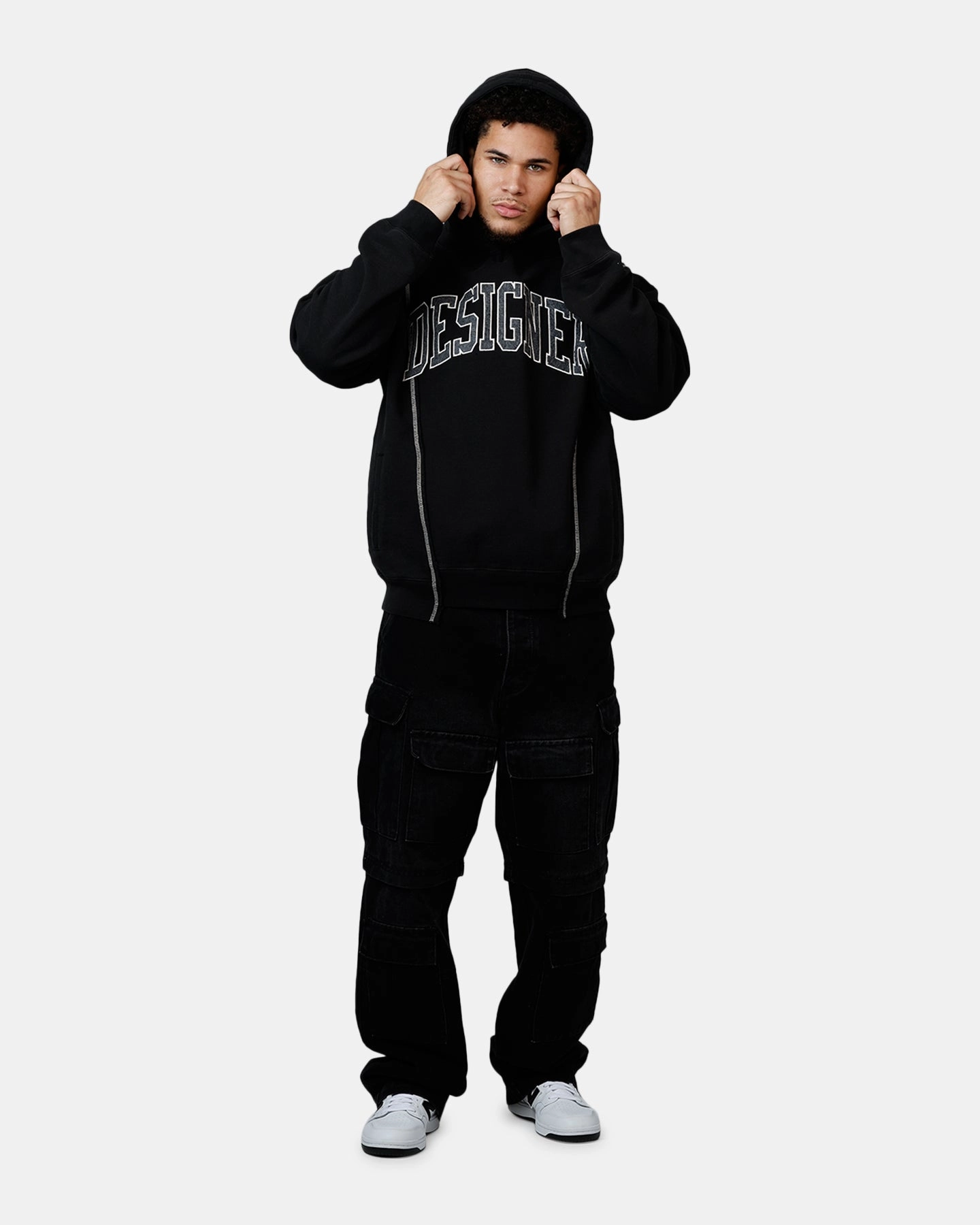 Red Market Designer Split Hoodie Washed Black