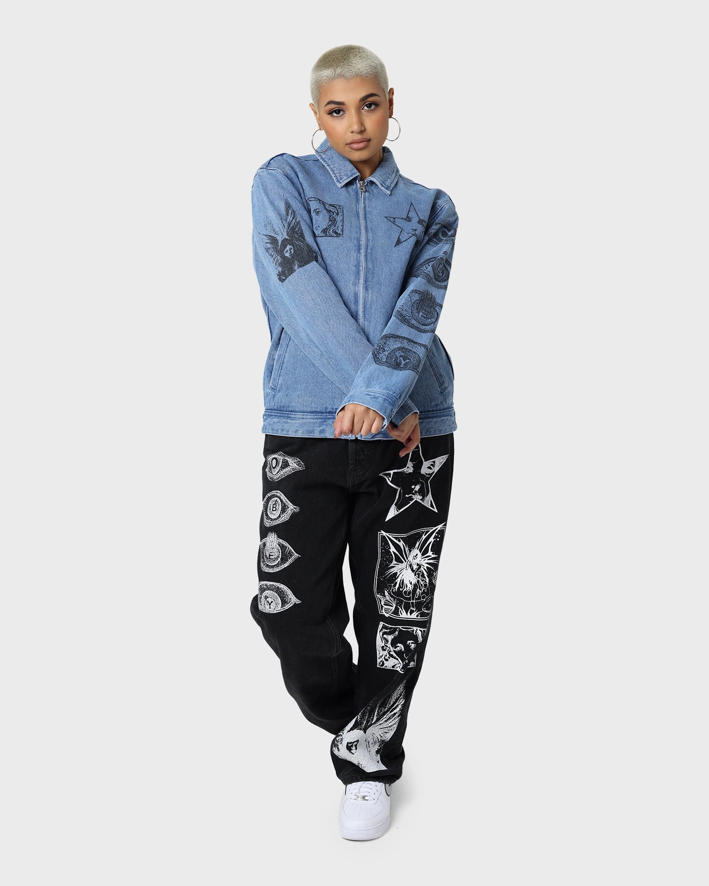 Obey Obey Dreams Denim Jacket Light Indigo Grid Fleece Lining