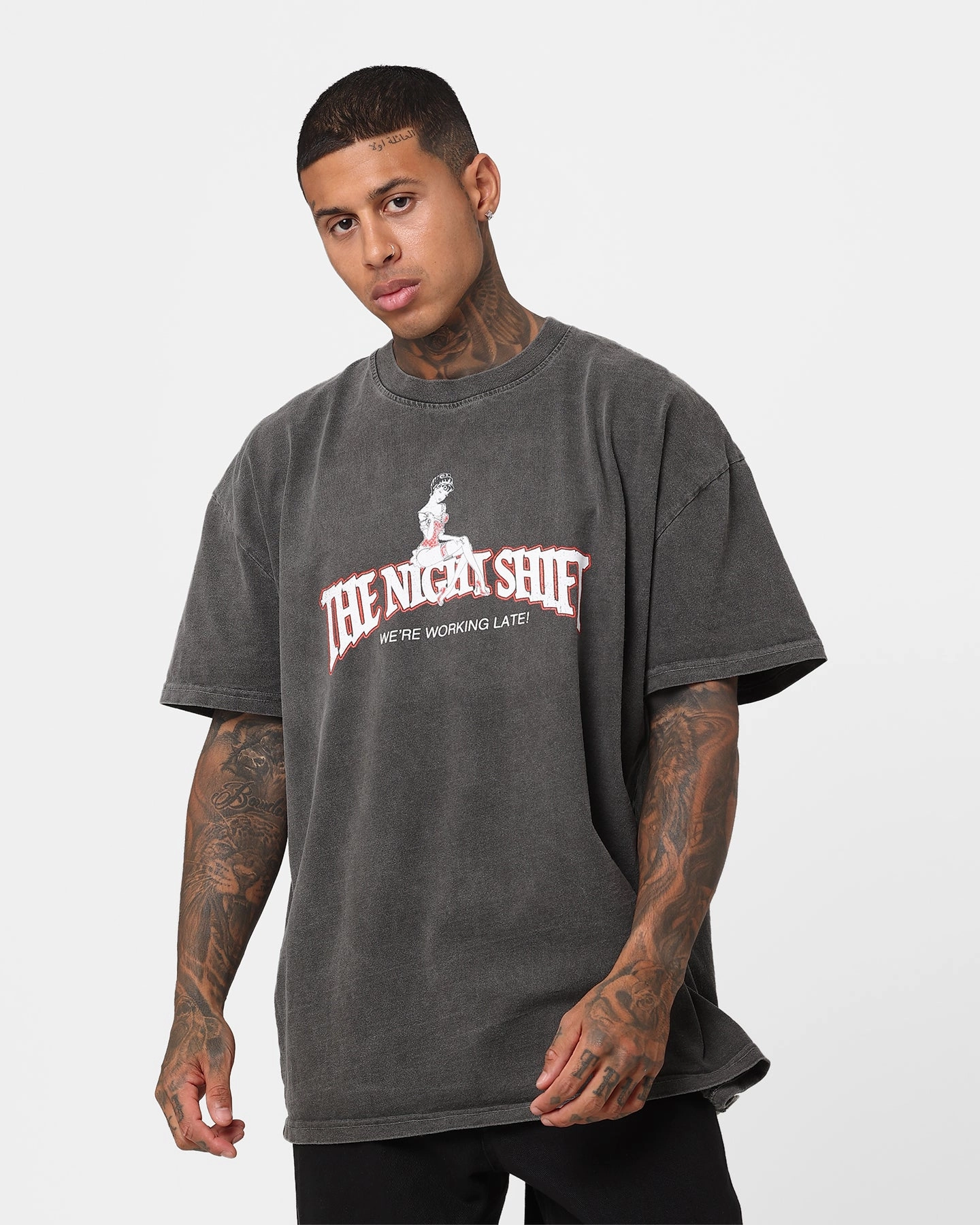The Night Shift Gentleman's Club Heavyweight Vintage T-Shirt Black Wash Soft Feel Casual Style