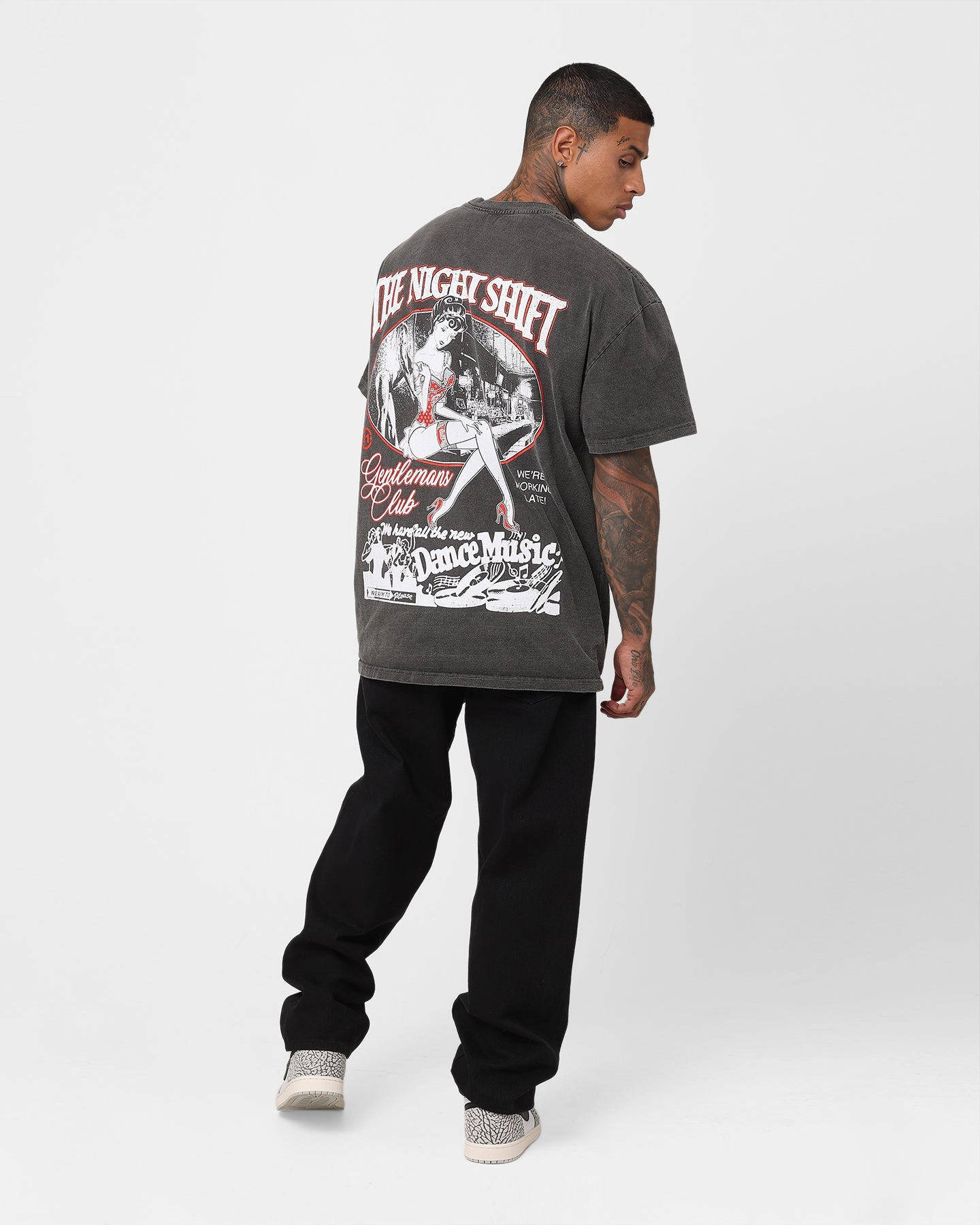 The Night Shift Gentleman's Club Heavyweight Vintage T-Shirt Black Wash Durable Style harmonious