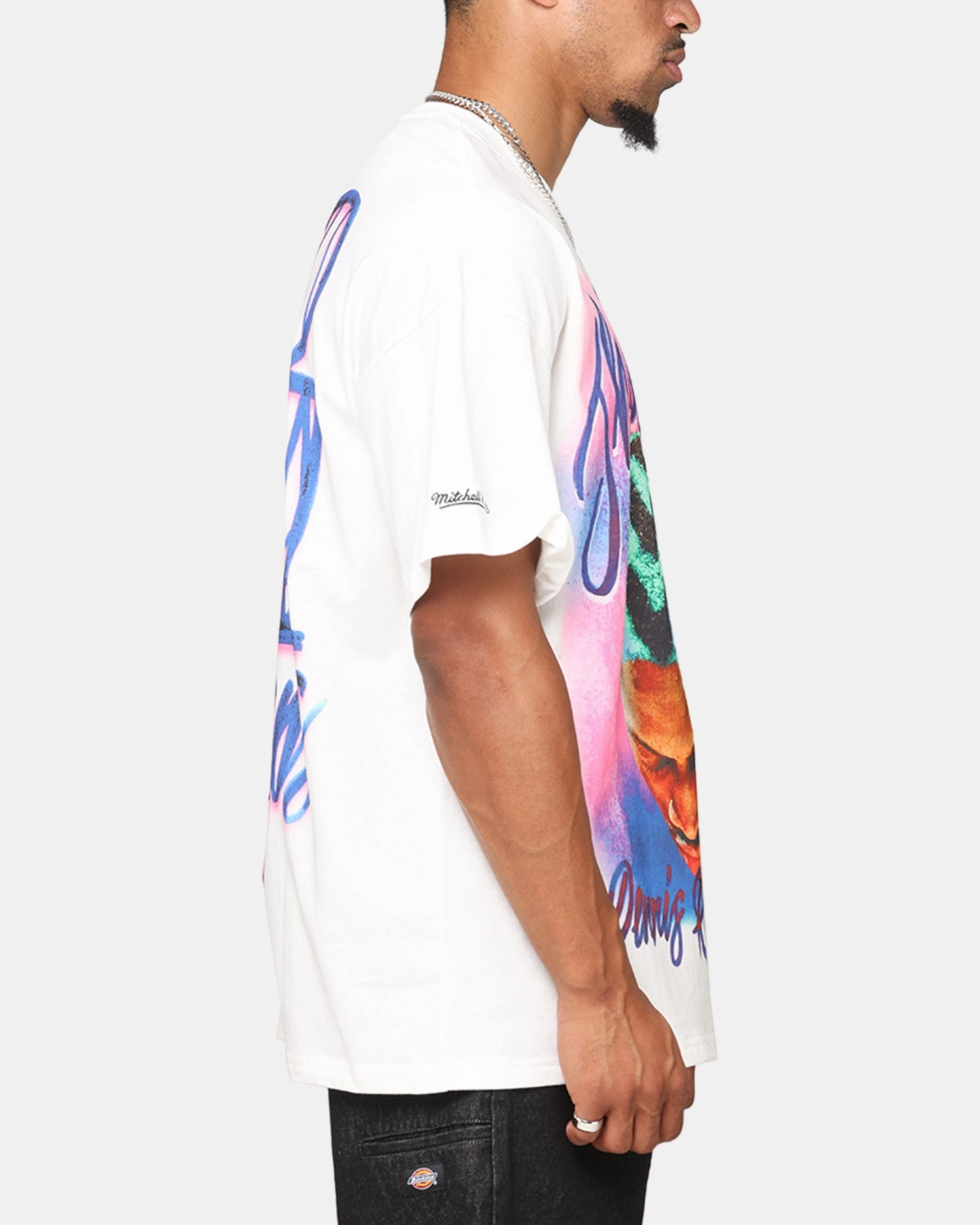 Mitchell & Ness Chicago Bulls Dennis Rodman Airbrushed T-Shirt Vintage White Comfy Layer hypoallergenic