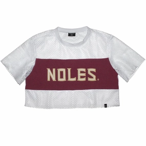 Hype & Vice Women's Noles Short Sleeve Mesh Crop Top - White/Garnet Geometric precision Practical Wear