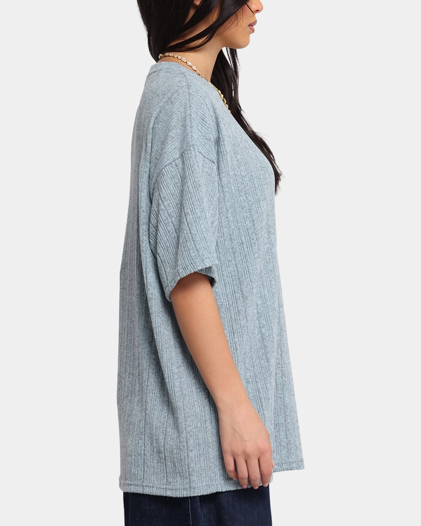 Trendy Style Formal Occasion XXIII Rib Knit T-Shirt Blue Marle
