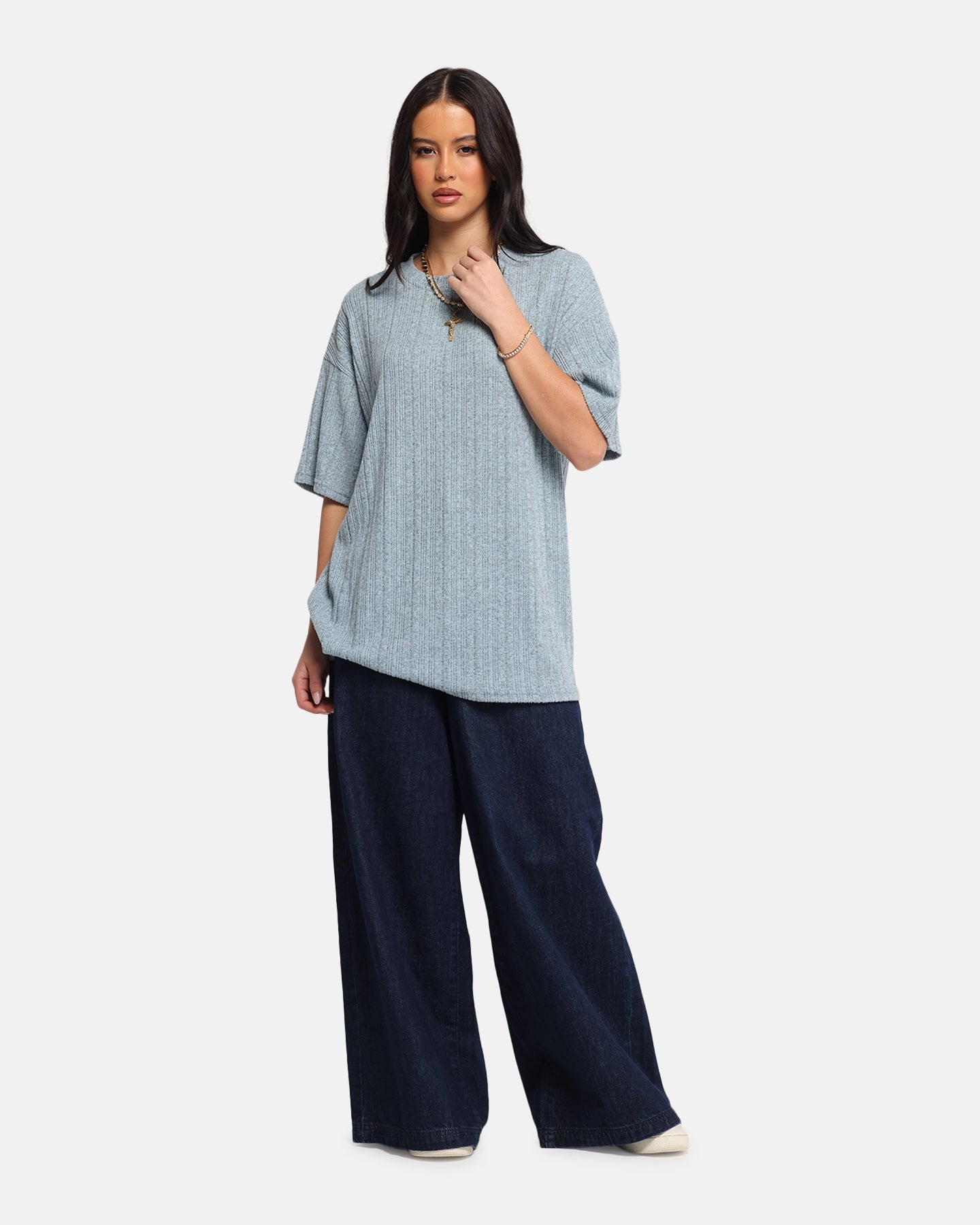 XXIII Rib Knit T-Shirt Blue Marle Washable fabric