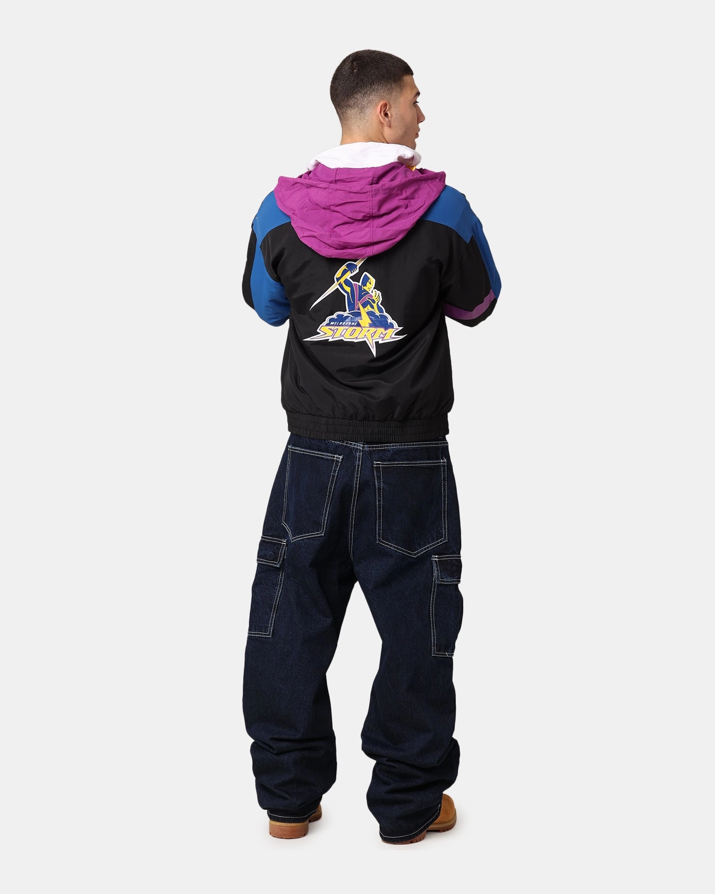 Mitchell & Ness Melbourne Storm Premiership 1999 Grand Final Spray Jacket Multicolour Stretch Knit Fabric QuiltedPattern
