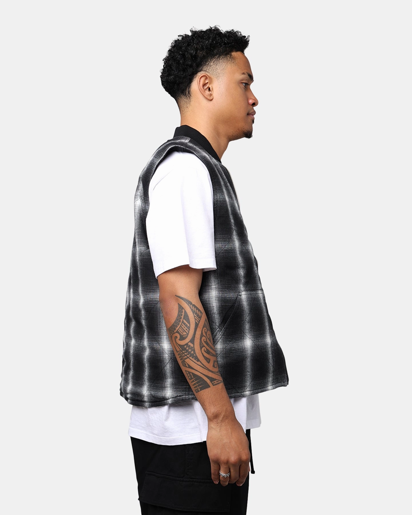 rainy Weather Fit X-Large Ombre Plaid Reversible Vest Black