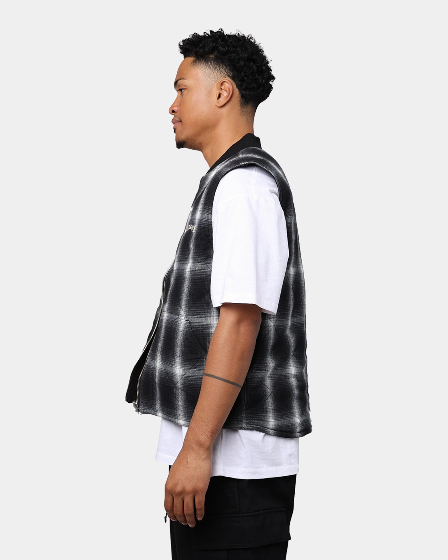 X-Large Ombre Plaid Reversible Vest Black Easy Protection