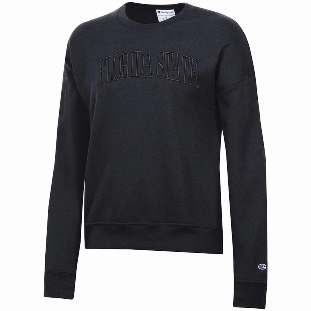 Double Layered Collar Champion Women's Florida State Powerblend Fleece Crew - Black