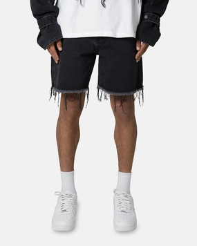 MNML Frayed Denim Shorts Washed Black Glide On Mobility Cut Abrasion Resistant Surface